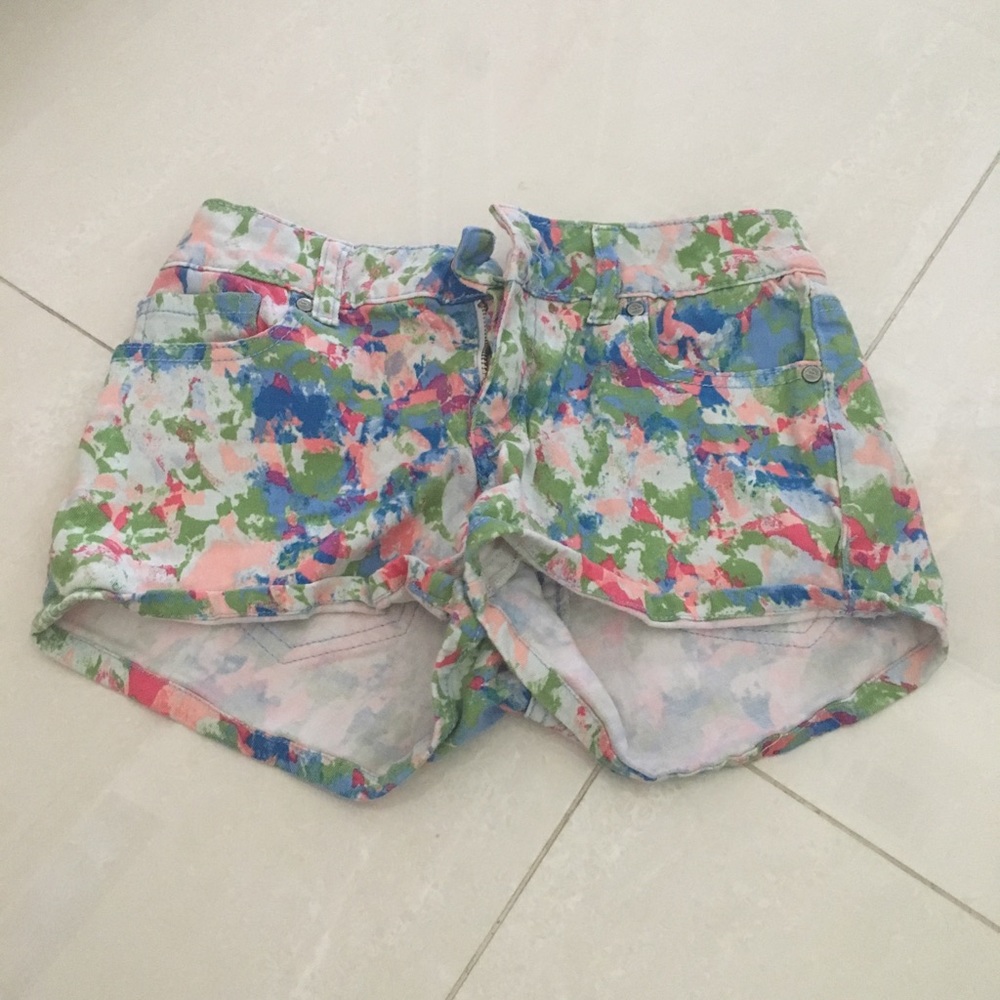 Splattered-paint Jean Shorts